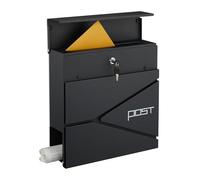Relaxdays letterbox with modern design, metal, 4 keys, newspaper holder, HxWxD: approx. 38 x 37 x 12 cm, black, Iron