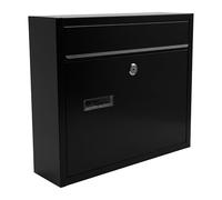 Relaxdays letterbox with nameplate, 4 keys, horizontal, dimensions HxWxD: 31 x 36 x 10 cm, metal, black