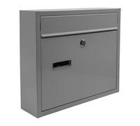 Relaxdays letterbox with nameplate, 4 keys, horizontal, HxWxD: 31 x 36 x 10 cm, powder-coated metal, grey
