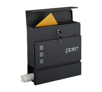 Relaxdays Wall-Mounted letterbox with Newspaper Compartment, HxWxD: 37 x 37 x 12 cm, Iron, 4 Keys, Black