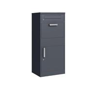 Relaxdays Letterbox with Parcel Compartment, 2 Keys, Galvanised Powder-Coated Steel, Grey, 112 x 51 x 38 cm