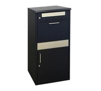 Relaxdays letterbox with parcel compartment, 4 keys, HxWxD: 112 x 50 x 37 cm, iron & stainless steel, black/silver
