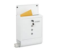Relaxdays letterbox with window, metal, 4 keys, newspaper holder, postbox, HWD approx. 38 x 31 x 13 cm, white