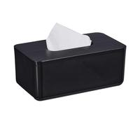 Relaxdays Lid for Bathroom, Tissue Box, Modern Design, H x W x D: 10 x 23 x 13 cm, Plastic, Black, 70% 30% Bamboo