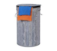 Relaxdays Lidded Laundry Hamper, Round Clothes Sorter, 65 Litres, XXL Stand, Grey