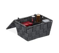Relaxdays Lidded Storage Basket with Lid, Bathroom Storage, PP, HxWxD: 10.5 x 19.5 x 14.5 cm, Grey