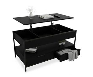 Relaxdays lift-top coffee table, 2 drawers, 4 compartments, HWD: 48-63 x 100 x 50 cm, industrial style, black