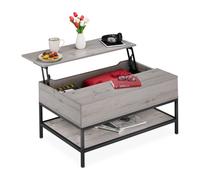 Relaxdays Coffee Table, with Lift Top, Living Room with Storage Space, Wooden Look, HxWxD: 45.5 x 90 x 60 cm, Grey/Black, Fibreboard, 58 x 90 x 86.5 cm