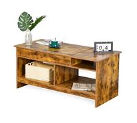 Relaxdays lift-top coffee table, HWD: 50x110x50 cm, living room table with storage, extra shelf, brown