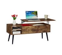 Relaxdays lift-top coffee table with storage, HxWxD: 46x100x40 cm, 2 side pockets, industrial design, brown/black