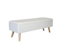Relaxdays Linen Storage 40 x 110 x 40 cm Wooden Feet Padded Chest Bench Bedroom Hallway White, Polyester, fibreboard, wood
