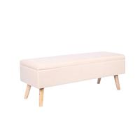 Relaxdays Linen, storage space, H x W x D: 40 x 110 x 40 cm, wooden feet, padded chest bench, bedroom, hallway, beige, Wood, polyester, fibreboard, 40x110x40 cm