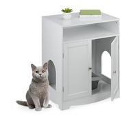 Relaxdays Litter Box Enclosure, Cat Cabinet, 2 Side Openings, Open Shelf, HWD: 73.5 x 60 x 43.5 cm, Ped Den, White
