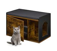 Relaxdays Litter Box Enclosure, Cat Cabinet with Cushion, Pet Den & Bench, HWD: 45.5 x 75 x 43 cm, Dog Cave, Brown/Black