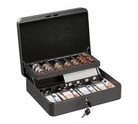 Relaxdays Lockable Box, Coin Counting Tray & 4 Note Compartments, Iron Box, H x D 8.5 x 30.5 x 24.5 cm, Grey