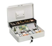 Relaxdays Lockable Box, Coin Insert, 4 Note Compartments, Iron Register HBT 8.5 x 30.5 x 24.5 cm, White, 8,5 x 30,5 x 24,5 cm
