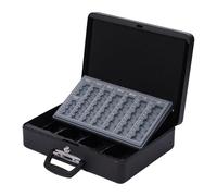 Relaxdays lockable cash box, coin tray, note compartment, cash box with handle, HxWxD: 10x37x28 cm, iron, black
