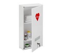 Relaxdays Medicine Cabinet, Lockable, 3 Compartments, Steel, HxWxD: 60 x 30 x 12 cm, Double Door, First Aid, White