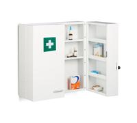 Relaxdays Medicine Cabinet, Lockable, 11 Compartments, Steel, HxWxD: 53 x 53 x 21.5 cm, Double Door, First Aid, White