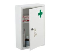 Relaxdays Medicine Cabinet, Lockable, 2 Compartments, Metal, HxWxD: 32 x 21.5 x 8 cm, Wall Mounted, First Aid, White, Iron