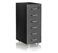 Relaxdays Lockable Metal Rolling Cabinet with 6 Drawers, 69x28x41 cm, Black