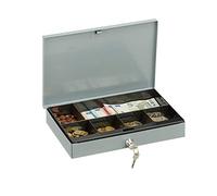 Relaxdays Locking Cash Box, Flat Metal Case with Coin Tray, 2 Keys, Money Safe HxWxD: 5x30x20 cm, Grey