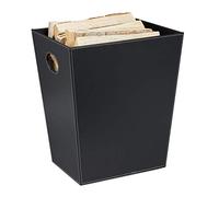 Relaxdays Log Basket for Firewood, Imitation Leather Storage Bin, Carrying & Storing, Fireplace Bag with Handle, Black