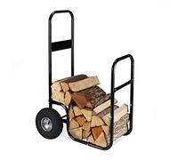 Relaxdays Log Holder Cart, Steel Firewood Trolley, with 2 Pneumatic Tyres, up to 60 kg, Wood Transport & Storage, Black, 107 x 53 x 69 cm