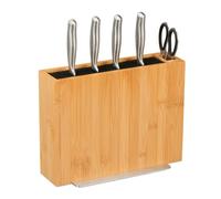 Relaxdays Knife Block, Bamboo, Storage for Blades, Universal Holder, Bristle Insert, Rack, Without Knives, Natural/Black, 23 x 30 x 12 cm