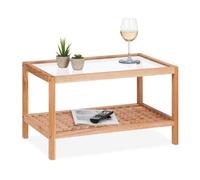 Relaxdays Long Walnut Coffee Table with Glass Top