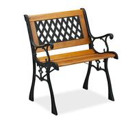 Relaxdays Garden Chair with Armrest, Loadable, Low, Vintage Design, Wood & Cast Iron, 73 x 62 x 52,5 cm, Natural/Black