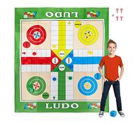 Relaxdays Ludo XXL, Large Board Game Mat Including 16 Pieces, 2 Dice & 4 Pegs, Garden, Large, HxW 160 x180 cm, Colourful