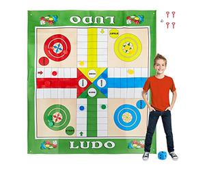 Relaxdays Ludo XXL, Large Board Game Mat Including 16 Pieces, 2 Dice & 4 Pegs, Garden, Large, HxW 160 x180 cm, Colourful