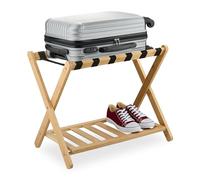 Relaxdays Luggage Stand, Foldable, Bamboo, HxWxD: 56 x 68.5 x 41.5 cm, Suitcase Rack with Shelf for Hotels, Natural, 56 x 68.5 x 41.5