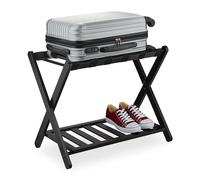 Relaxdays Luggage Stand, Foldable, Bamboo, HxWxD: 56 x 68.5 x 41.5 cm, Suitcase Rack with Shelf, Hotels & at-Home, Black, 56 x 68.5 x 41.5