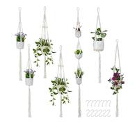 Relaxdays macramé Hangers, Set of 7, Boho Design, Various Sizes, Indoor Plant Holders, Cotton, Cream, 100%, 7er Set