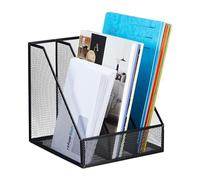 Relaxdays Magazine File, A4, 3 Compartments, Mesh Design, 26 x 24 x 26 cm, Office Storage, Document Holder, Metal, Black