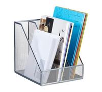 Relaxdays Magazine File, A4, 3 Compartments, Mesh Design, 26 x 24 x 26 cm, Office Storage, Metal Document Holder, Silver, Steel