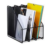Relaxdays Magazine File, A4, 3 Compartments, Mesh Design, 31.5 x 24 x 29 cm, Office Tidy, Document Holder, Metal, Black, Steel