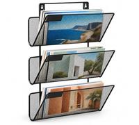 Relaxdays magazine holder, iron, wall-mounted, black, 3 shelves | Iron, wall-mountable, incl. screws, magazine holder
