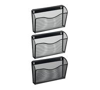Relaxdays Magazine Holder, Set of 3, A4, Iron, Hang on Wall, HxWxD: 22 x 35.5 x 8.5 cm, Newspaper Storage Rack, Black