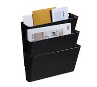 Relaxdays Magazine Holder, Set of 3, A4, Plastic, Hang on Wall, HxWxD: 19 x 33 x 10.5 cm, Newspaper Storage Rack, Black