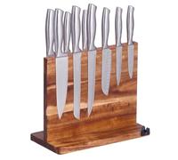 Relaxdays Magnet Knife Block, Brown | double-sided, acacia, incl sharpener, HxWxD 25.5 x 31 x 15 cm, magnetic block