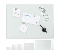 Relaxdays Glass Magnetic Dry Erase Memo Board 80 x 50 cm, Writable, 3 Magnets, Safety Glass Magnet Board, White