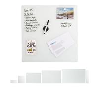 Relaxdays Glass Magnetic Dry Erase Memo Board, Writable, 3 Magnets, Safety Glass Magnet Board, White