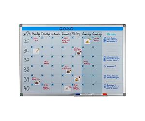 Relaxdays Magnetic Whiteboard, Weekly Planner, for Walls, Wipeable, Planning Board with Pen Tray, Memo Board 60 x 90 cm, White