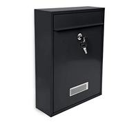Relaxdays Mailbox/Letterbox made of Metal, Hinged Lid with a Name Plate + 2 Keys, HxWxD: 26.5 x 35 x 8.5 cm, Black, Steel