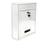 Relaxdays Mailbox/Letterbox made of Metal, Hinged Lid with a Name Plate + 2 Keys, HxWxD: 26.5 x 35 x 8.5 cm, White