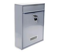 Relaxdays Mailbox/Letterbox made of Metal, Hinged Lid with a Name Plate + 2 Keys, HxWxD: 26.5 x 35 x 8.5 cm, Silver, Steel