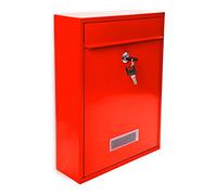 Relaxdays Mailbox/Letterbox made of Metal, Hinged Lid with a Name Plate + 2 Keys, HxWxD: 26.5 x 35 x 8.5 cm, Red, Steel